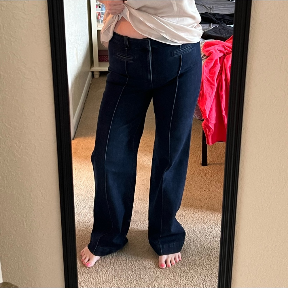 Ann Taylor Loft high waisted, wide-leg dark denim jeans, sz 8